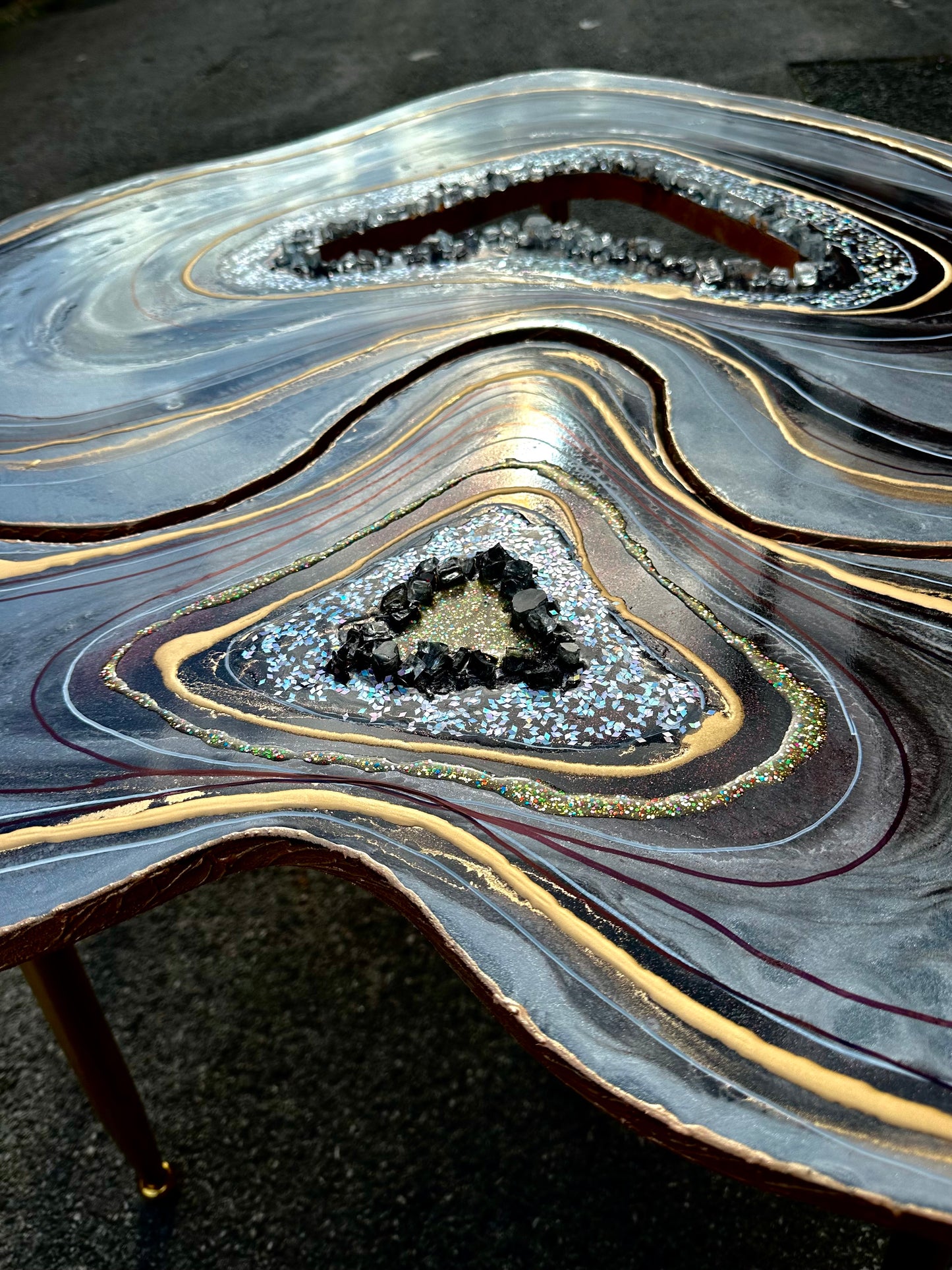 Big Geode Grey Coffee table Silver glitter shiny agate coffee table Nested coffee table set