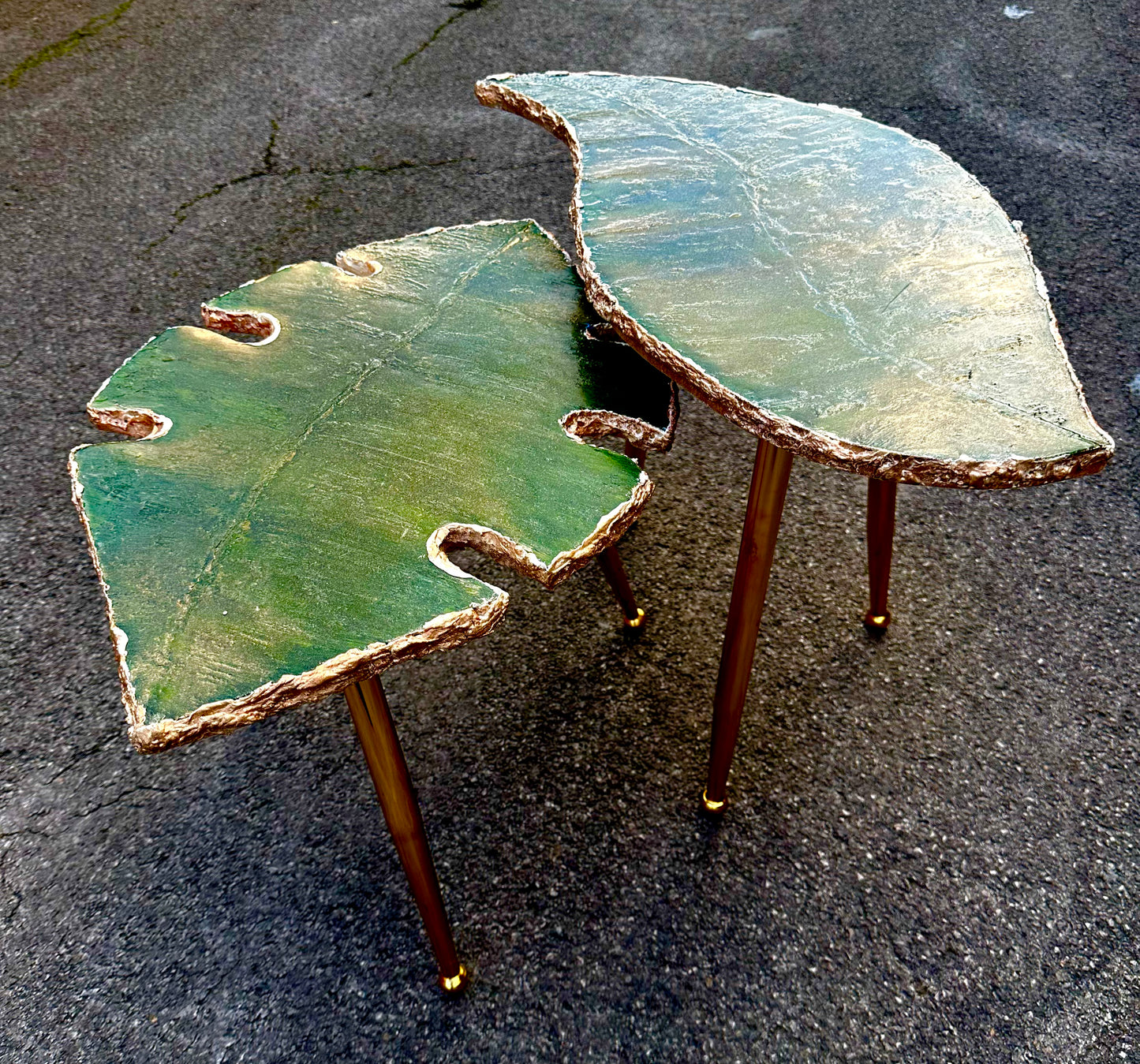 Handmade Green Epoxy Coffee table set Nesting Leaf Coffee/set table set