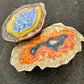 2X Geode tables Large Set of Orange Grey Epoxy Resin Art  Coffee/side Table set with gold metal legs