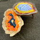 2X Geode tables Large Set of Orange Grey Epoxy Resin Art  Coffee/side Table set with gold metal legs