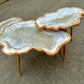 Big Nesting Geode Coffee table white shiny Beige Agate Epoxy Coffee table set