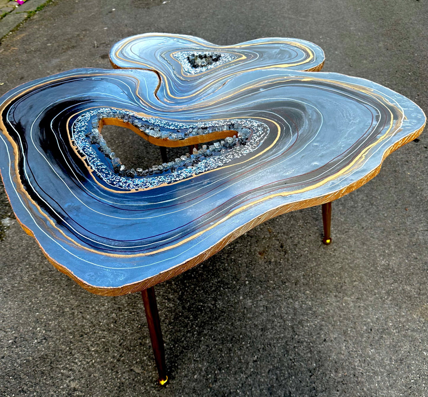 Big Geode Grey Coffee table Silver glitter shiny agate coffee table Nested coffee table set