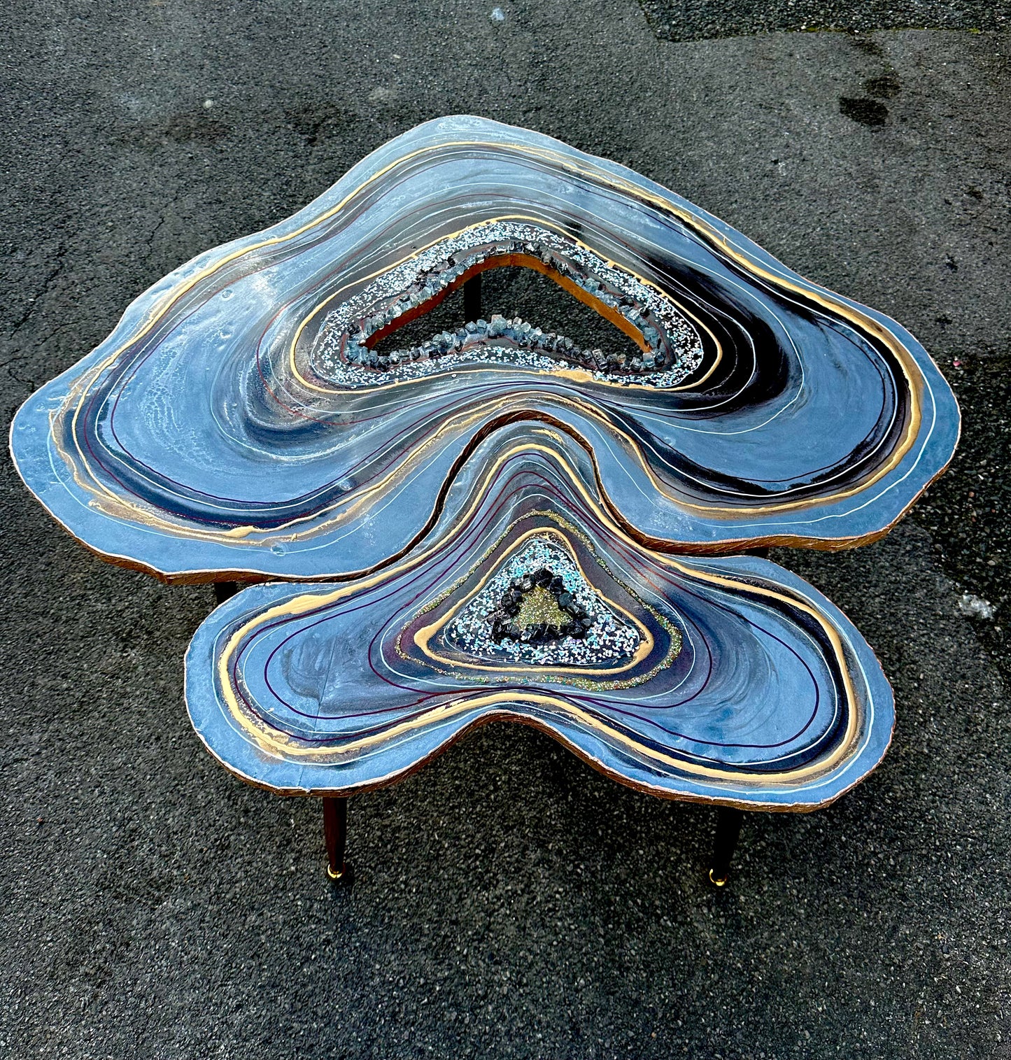 Big Geode Grey Coffee table Silver glitter shiny agate coffee table Nested coffee table set