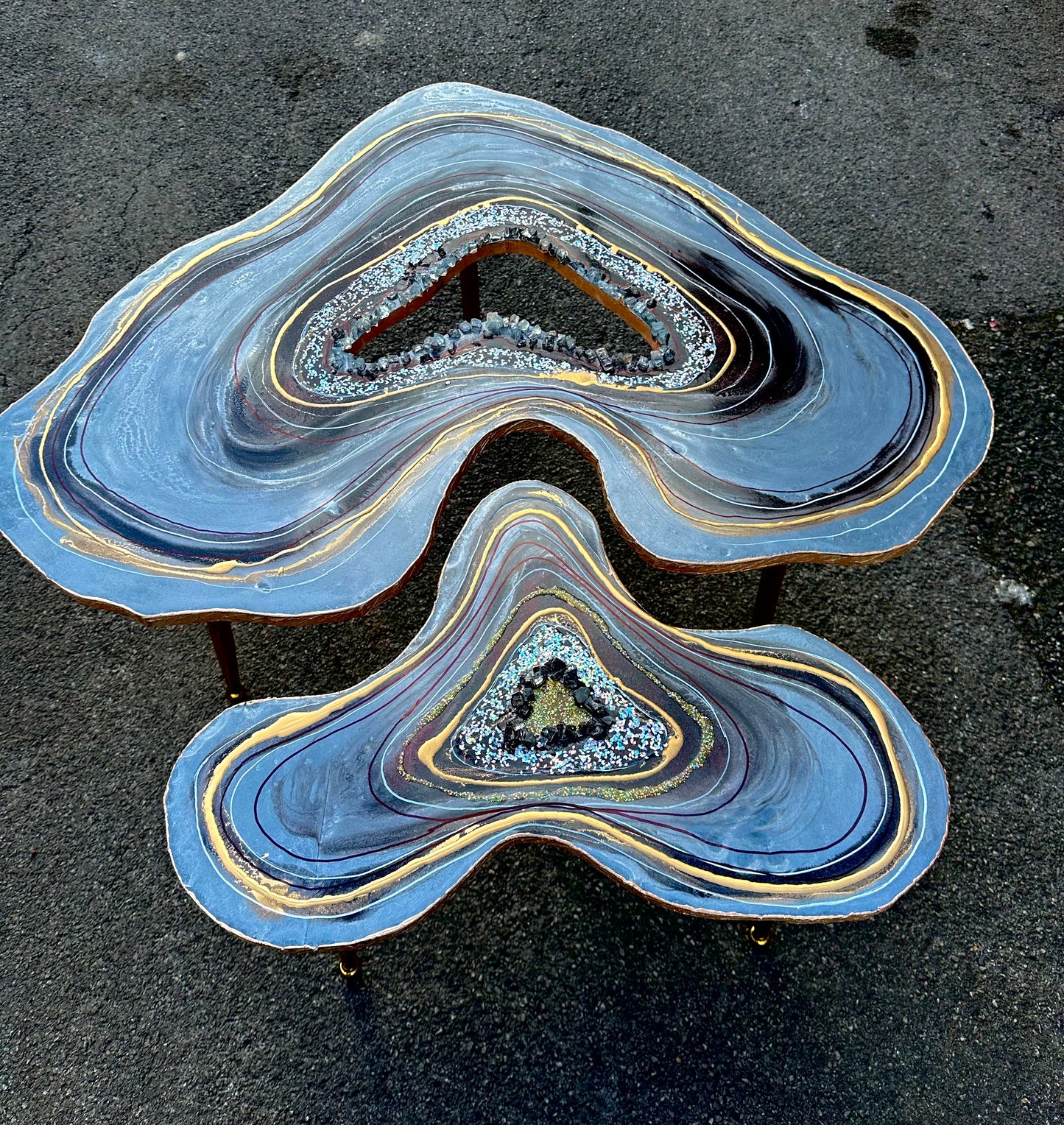 Big Geode Grey Coffee table Silver glitter shiny agate coffee table Nested coffee table set