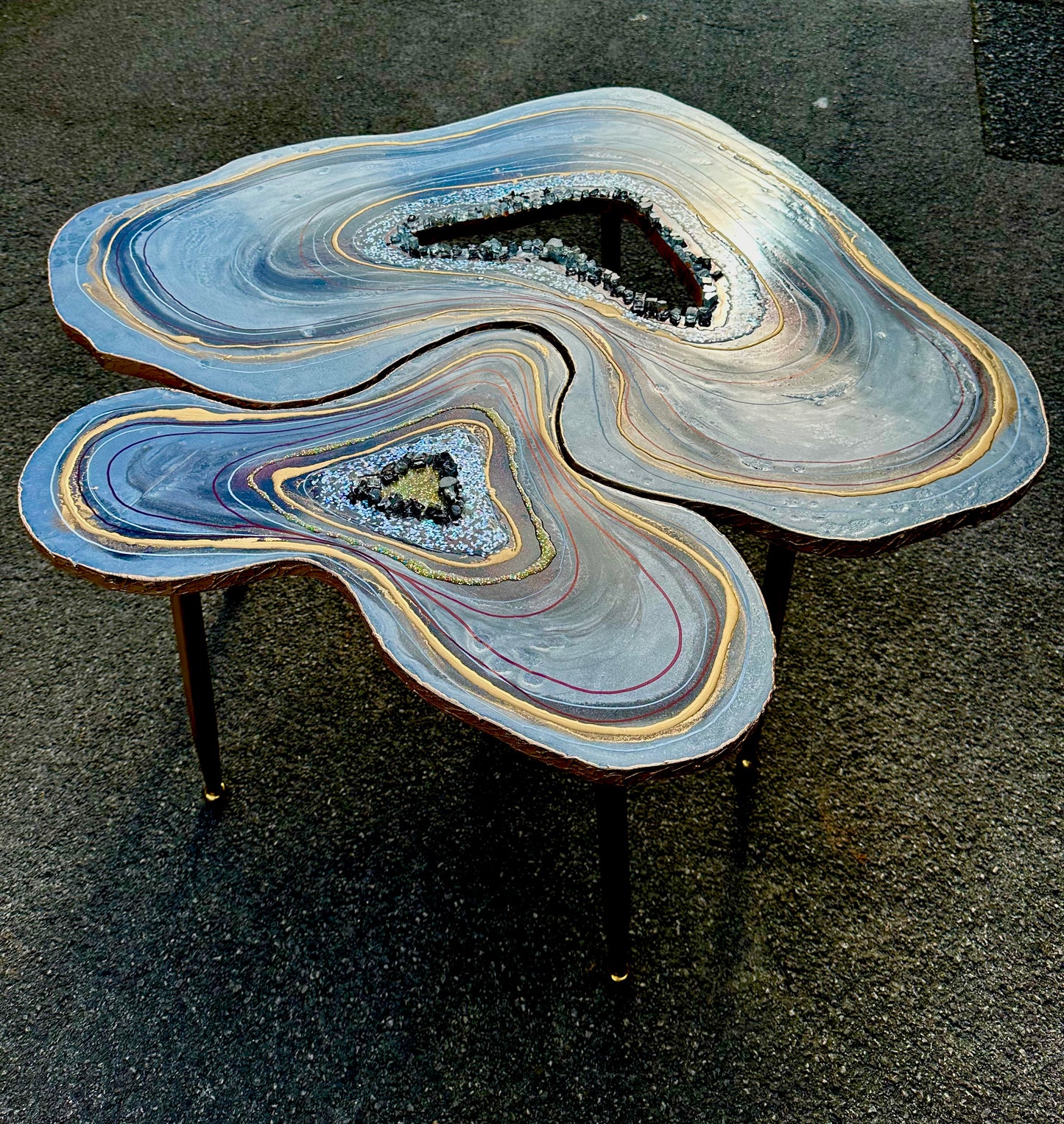 Big Geode Grey Coffee table Silver glitter shiny agate coffee table Nested coffee table set