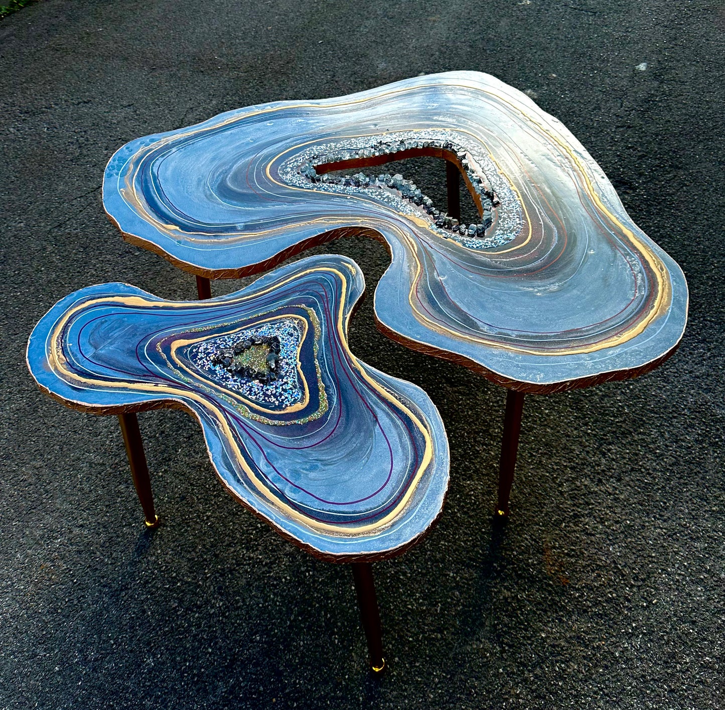 Big Geode Grey Coffee table Silver glitter shiny agate coffee table Nested coffee table set