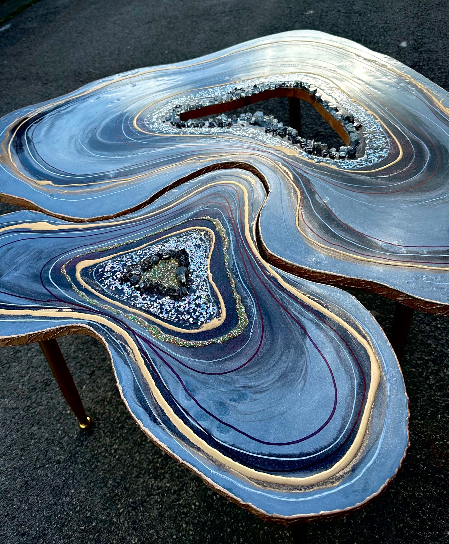 Big Geode Grey Coffee table Silver glitter shiny agate coffee table Nested coffee table set