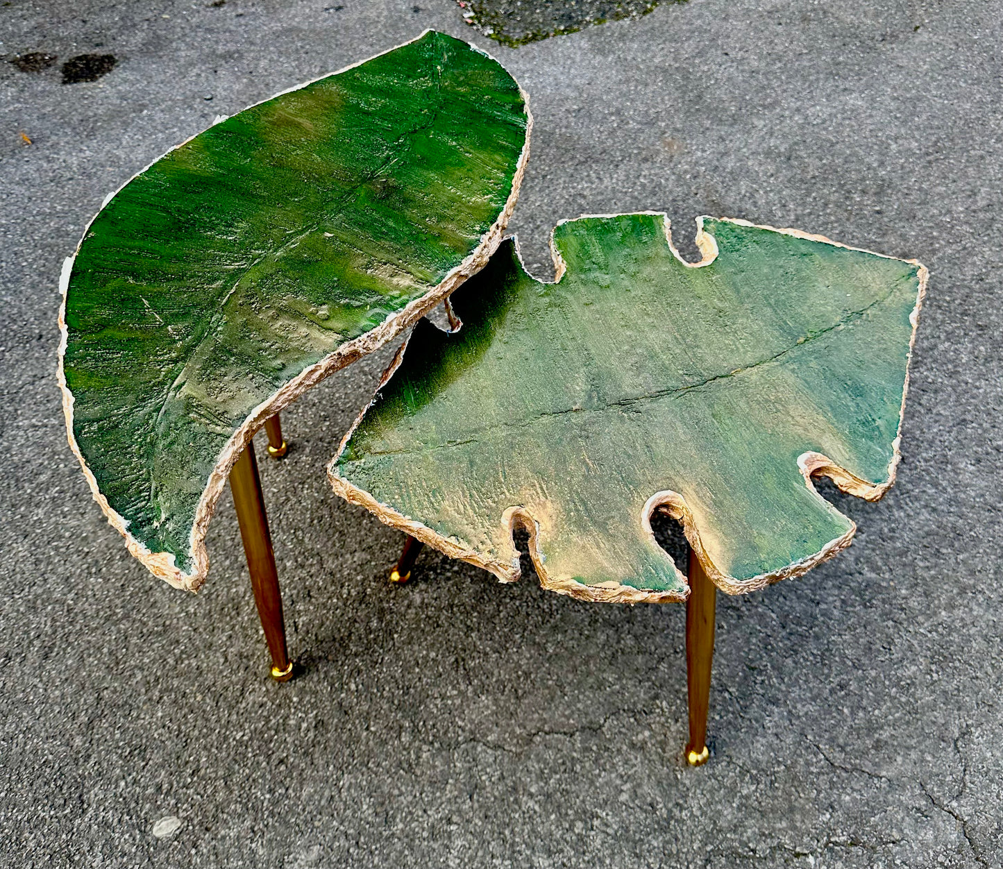 Handmade Green Epoxy Coffee table set Nesting Leaf Coffee/set table set