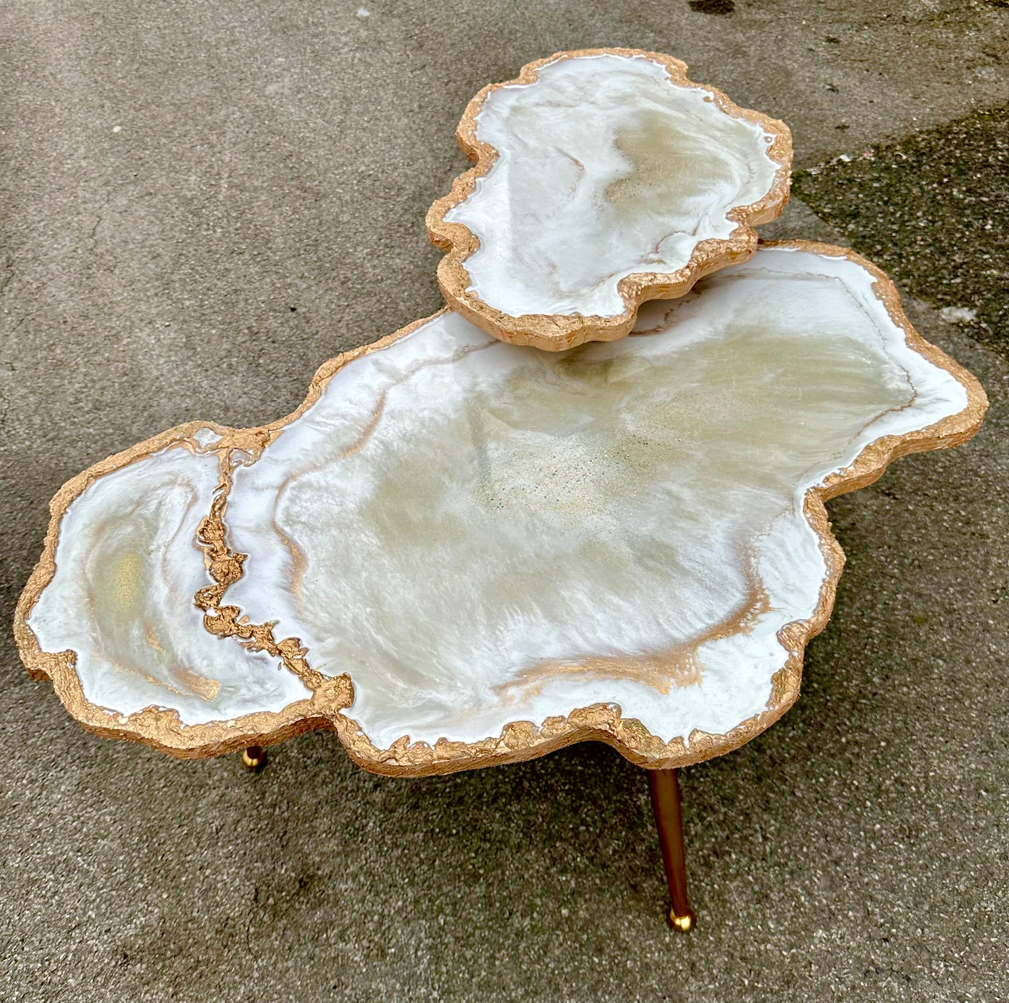 Big Nesting Geode Coffee table white shiny Beige Agate Epoxy Coffee table set