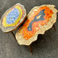 2X Geode tables Large Set of Orange Grey Epoxy Resin Art  Coffee/side Table set with gold metal legs