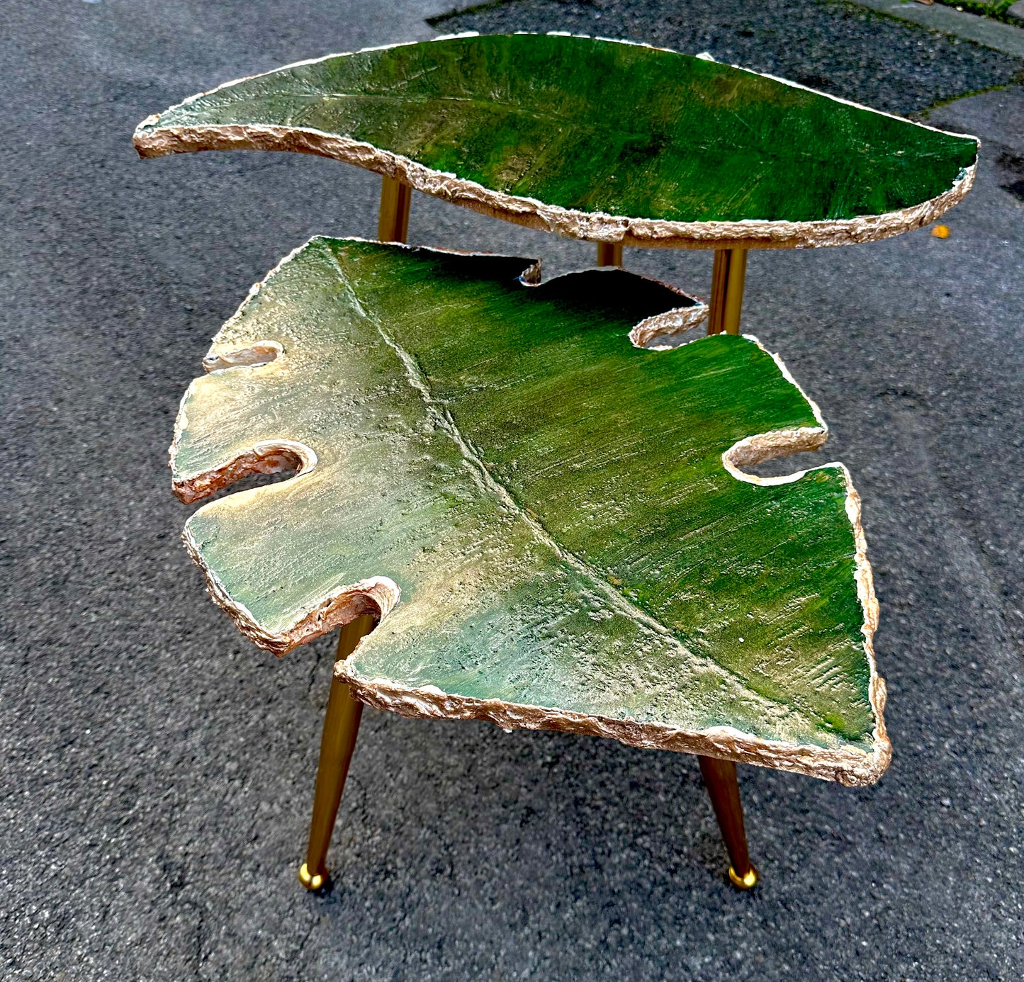 Handmade Green Epoxy Coffee table set Nesting Leaf Coffee/set table set