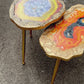 2X Geode tables Large Set of Orange Grey Epoxy Resin Art  Coffee/side Table set with gold metal legs