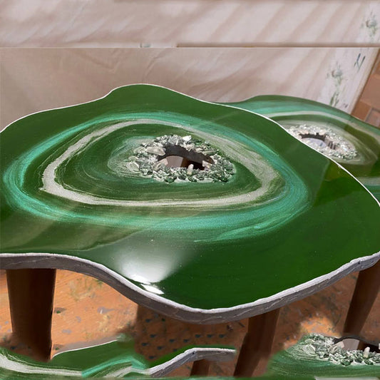 2x Nesting geode tables Natural Quartz geode Resin Art Painting Emerald agate Coffee/side Table