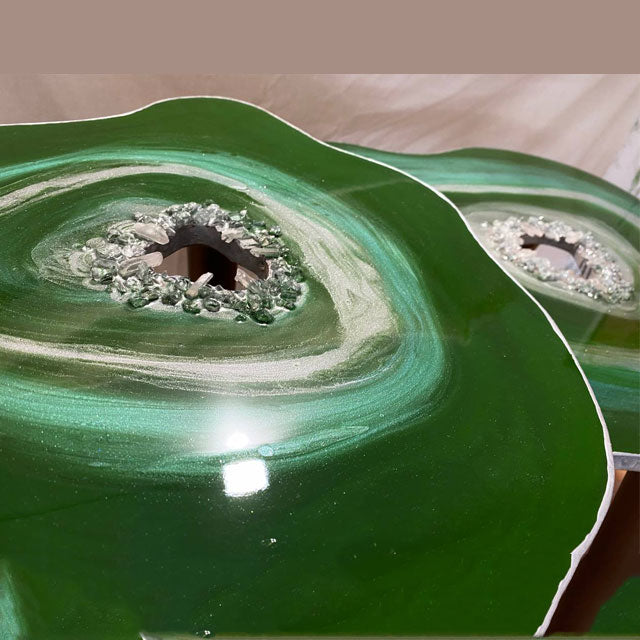 2x Nesting geode tables Natural Quartz geode Resin Art Painting Emerald agate Coffee/side Table