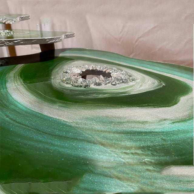 2x Nesting geode tables Natural Quartz geode Resin Art Painting Emerald agate Coffee/side Table