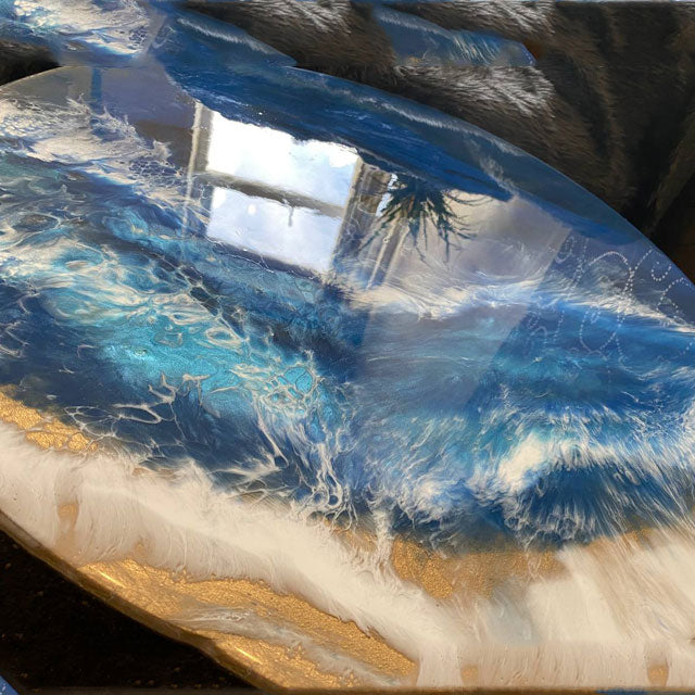 Ocean Epoxy Resin coffee tables sea Coffee/side Table diameter 50cm with gold metal legs