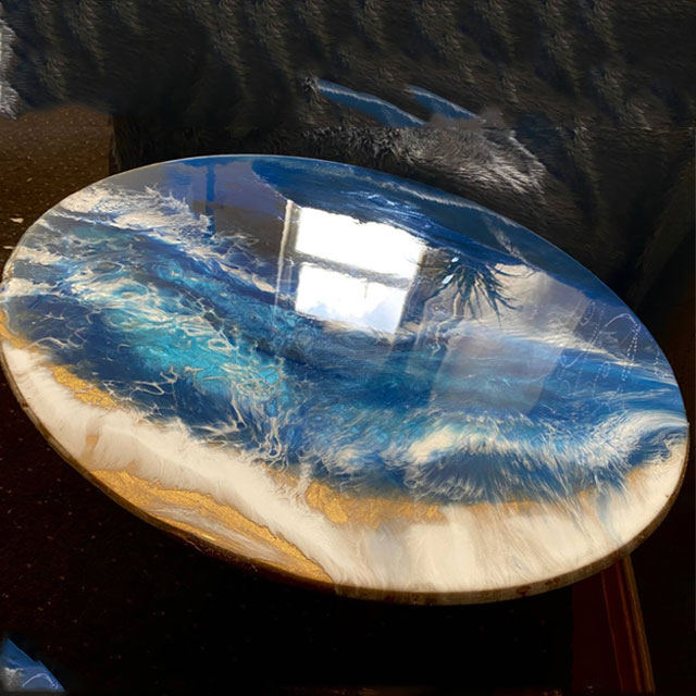 Ocean Epoxy Resin coffee tables sea Coffee/side Table diameter 50cm with gold metal legs