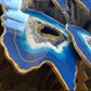 2 x Nesting Geode Blue Navy gold  tables Resin Art Agate stones Coffee/side Table set