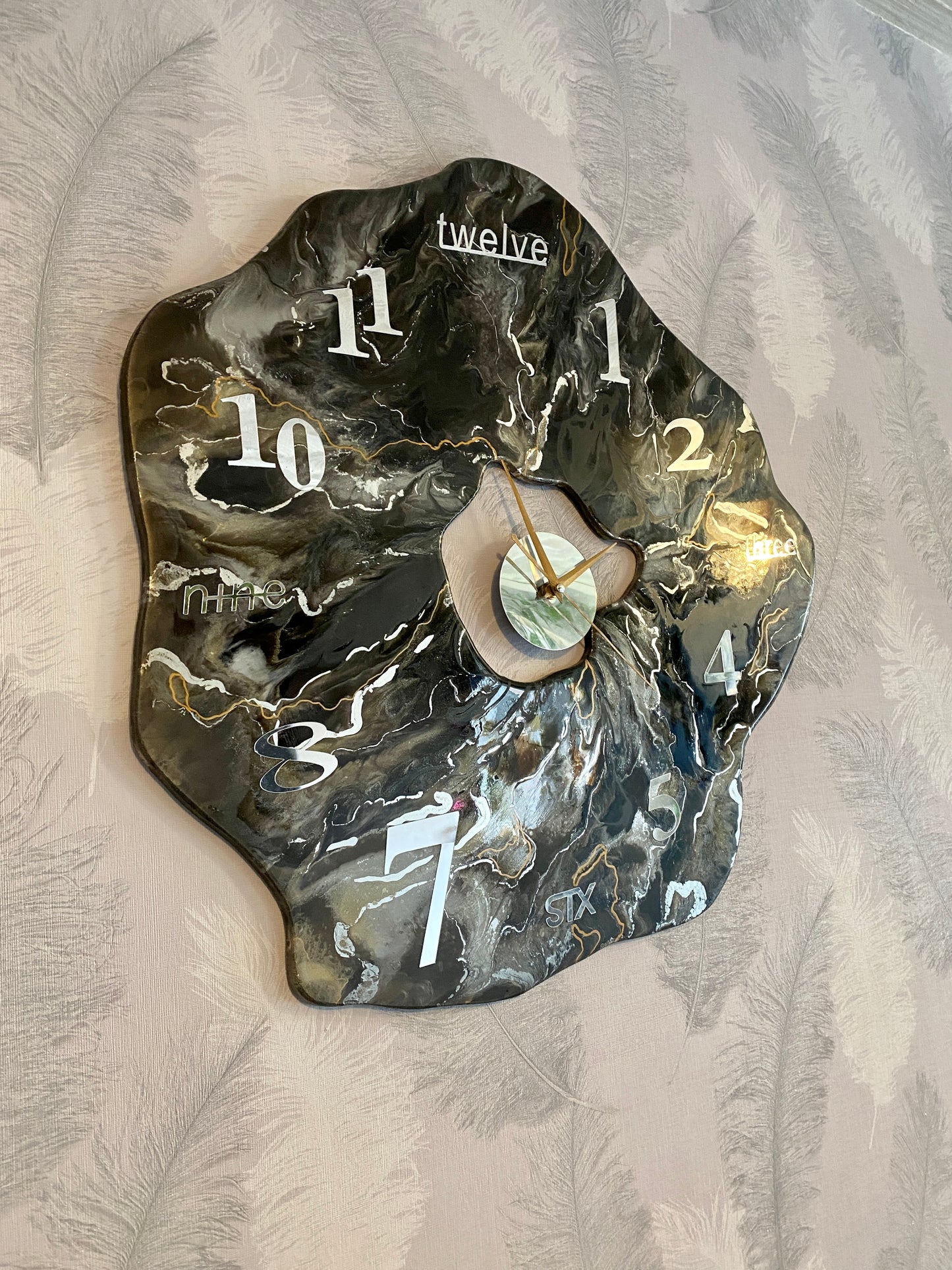 Handmade Marble Resin wall Clock Mirror Artwork Epoxy Resin Clock