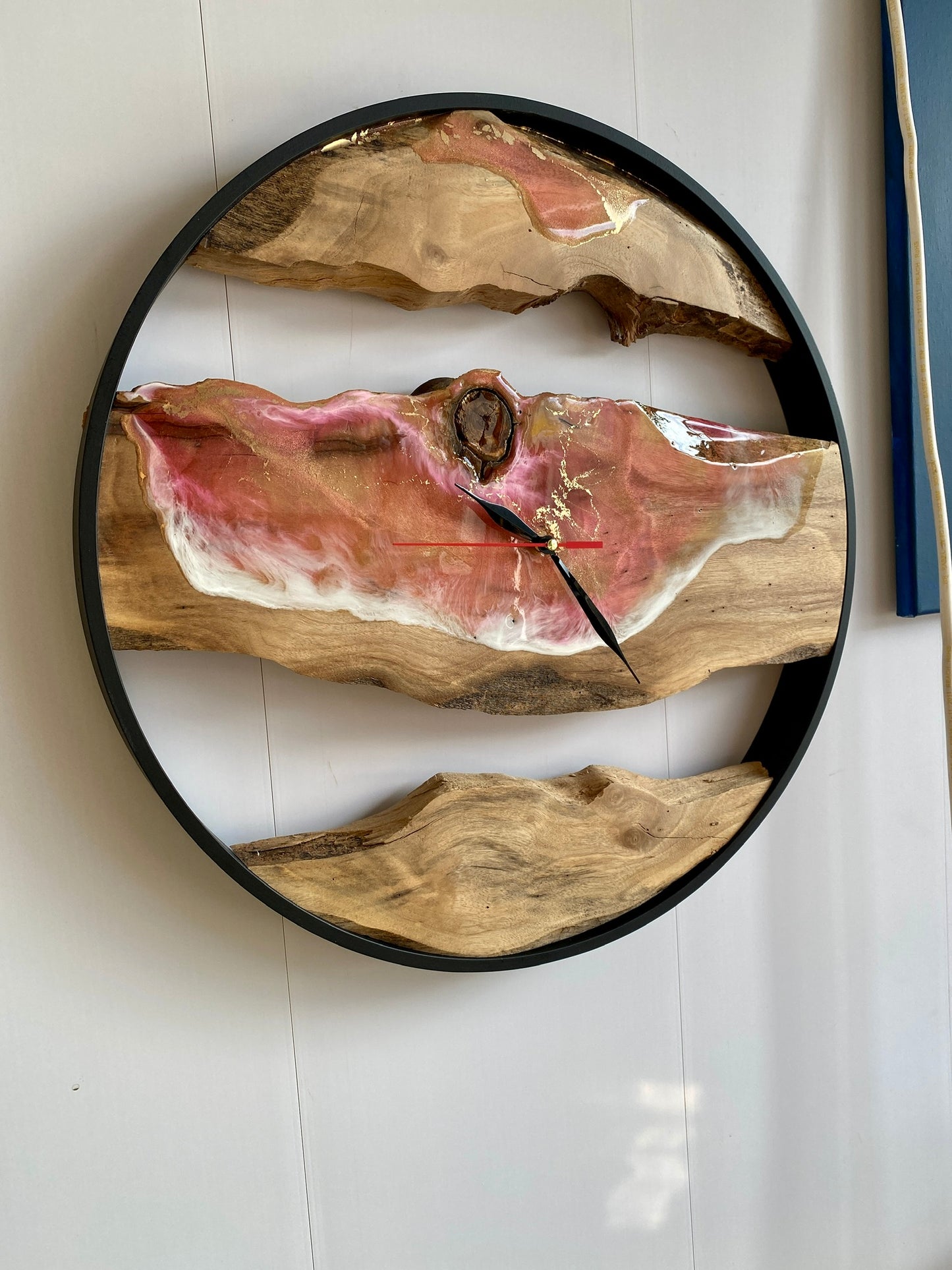 Large Handmade Rustic wall clock Resin Pink Gold Ring Clock