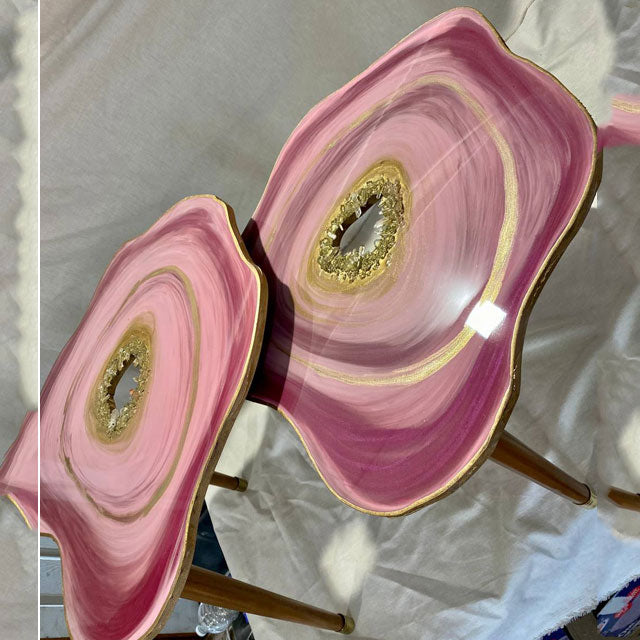 2x Nesting geode tables Pink GOLD Natural Quartz Geode Resin Art  Coffee/side Table