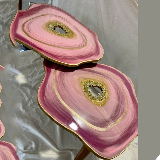 2x Nesting geode tables Pink GOLD Natural Quartz Geode Resin Art  Coffee/side Table