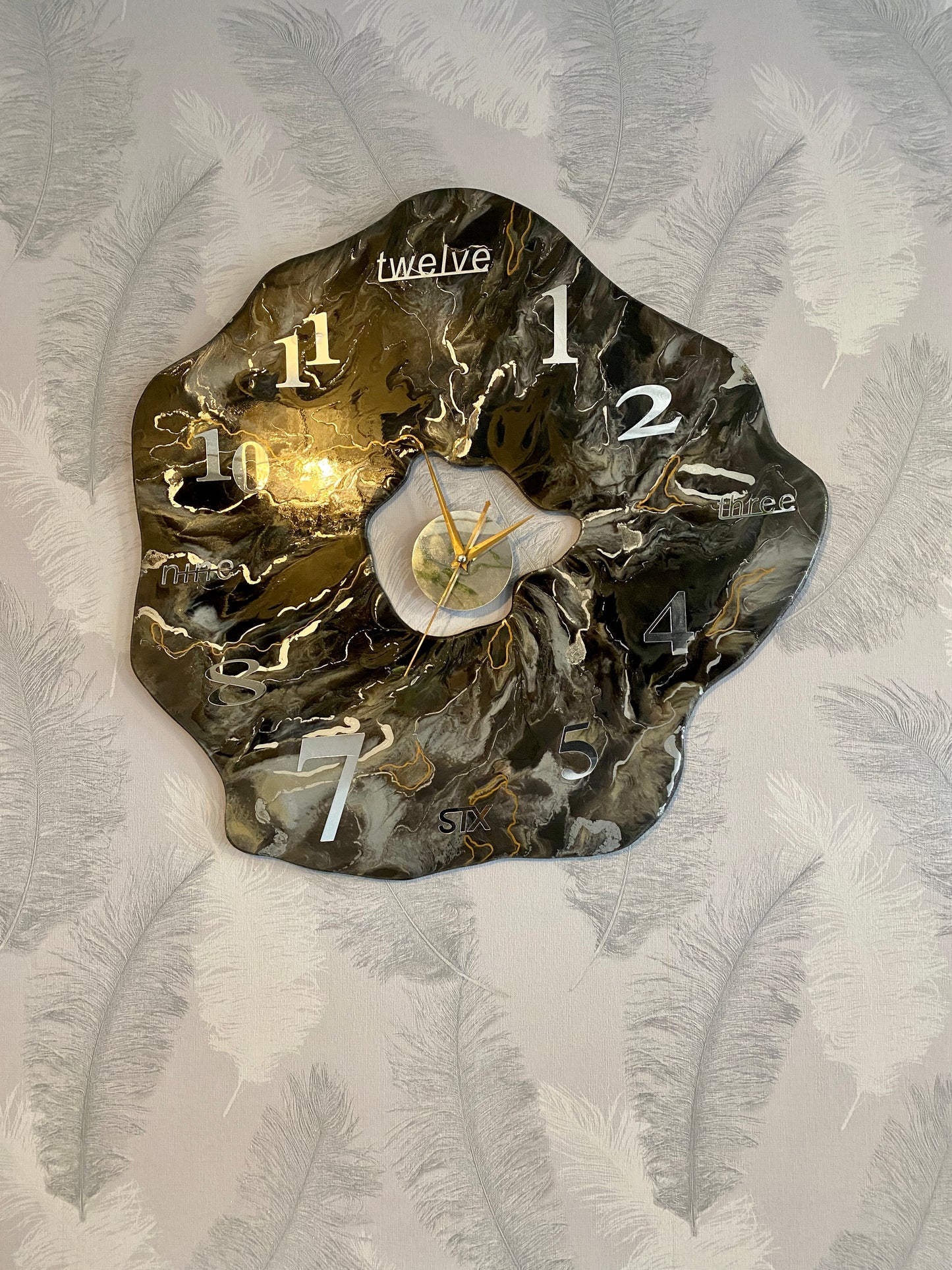 Handmade Marble Resin wall Clock Mirror Artwork Epoxy Resin Clock