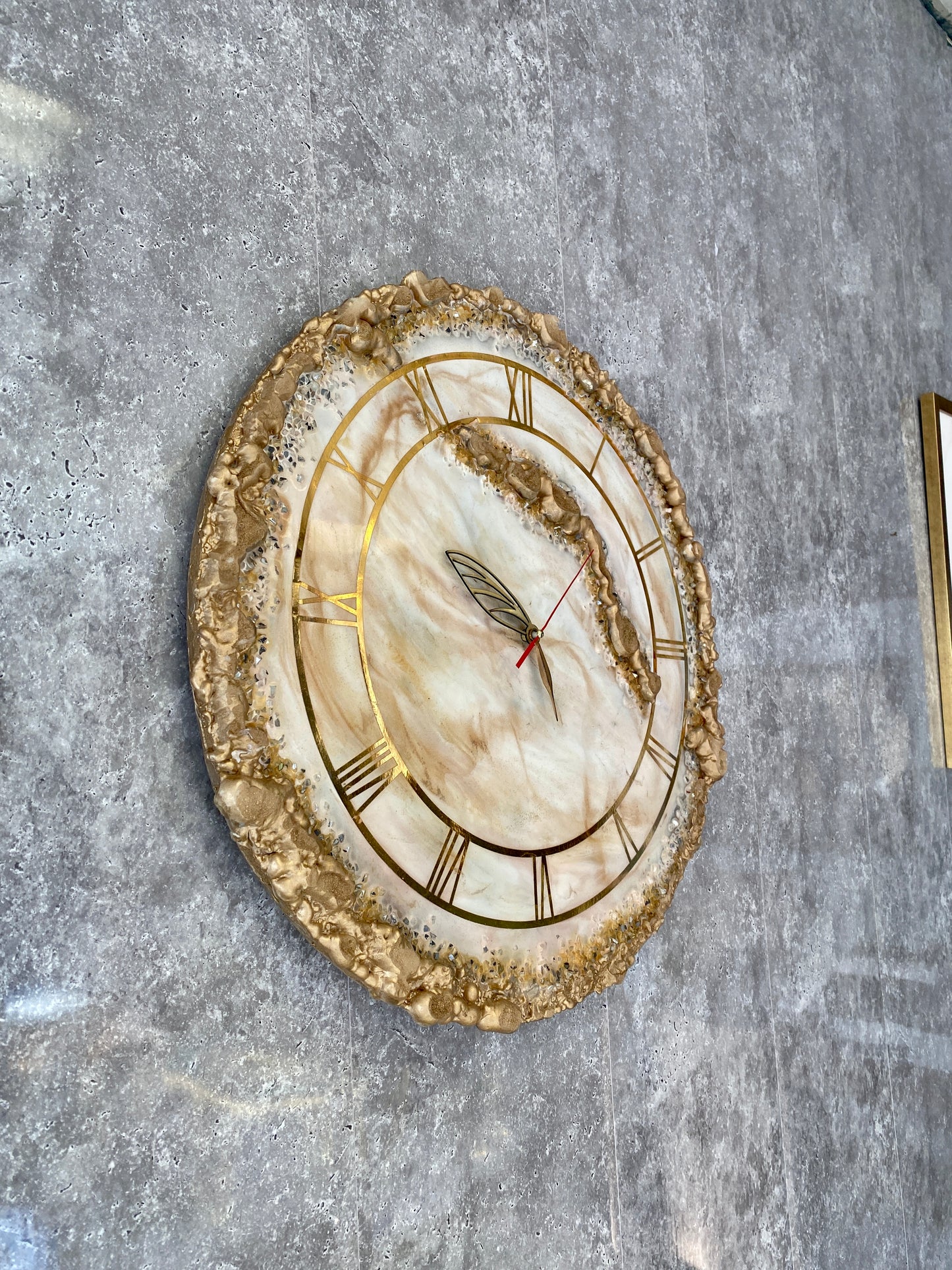 Large Handmade Geode Epoxy Clock Pink Gold wall Ring Clock diameter 50cm pink  Artwork wall Clock