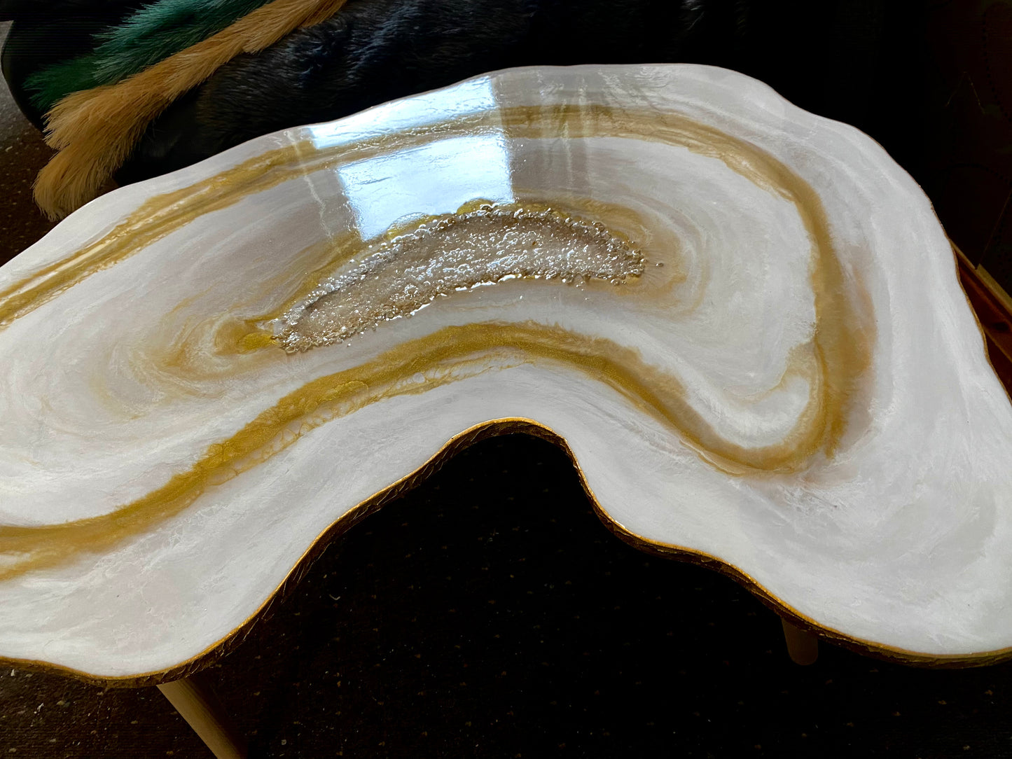 3 x  large handmade geode Resin Nested Coffee tables white gold geode crystals agate artwork coffee table SET gold metal legs