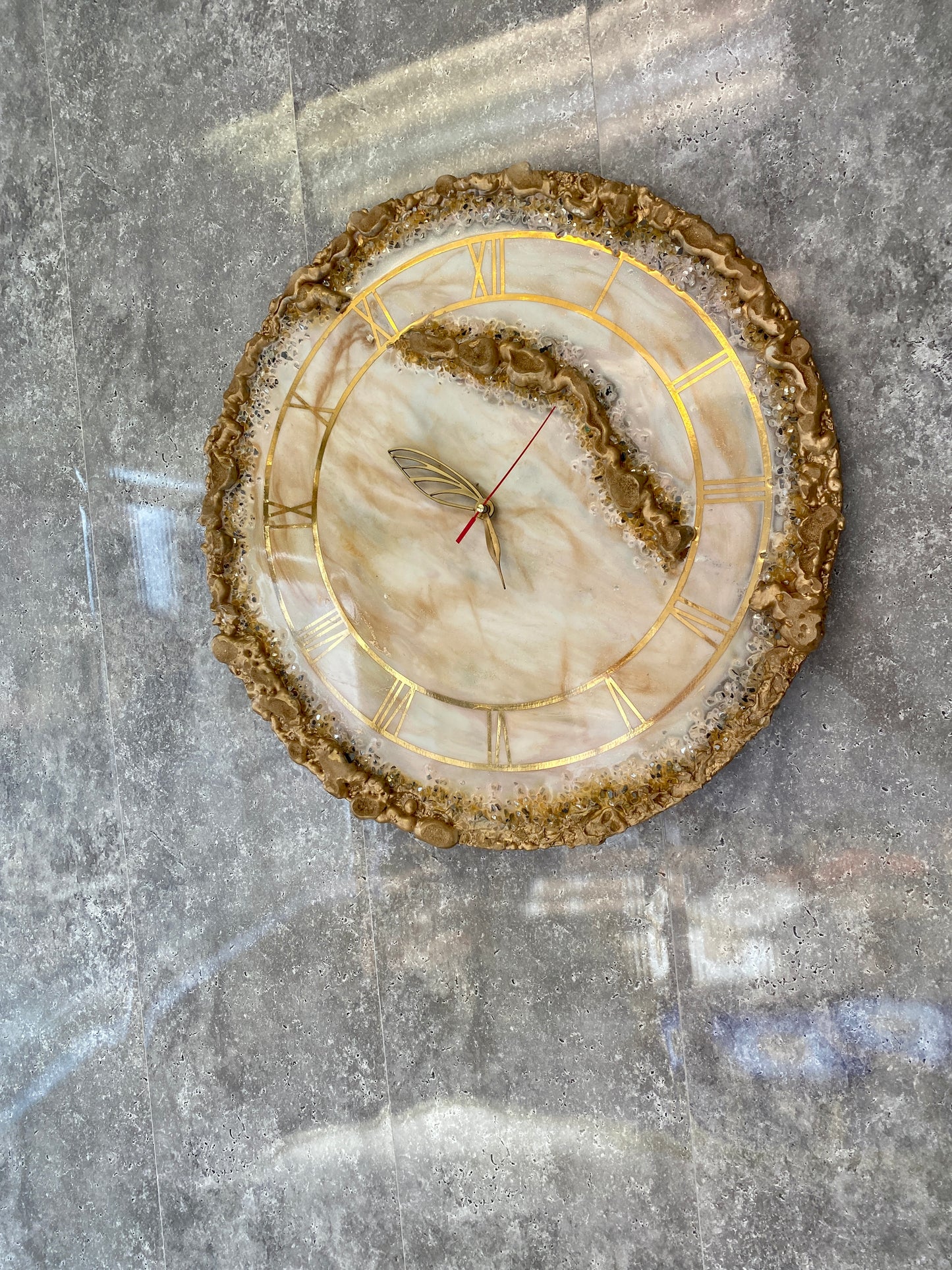 Large Handmade Geode Epoxy Clock Pink Gold wall Ring Clock diameter 50cm pink  Artwork wall Clock