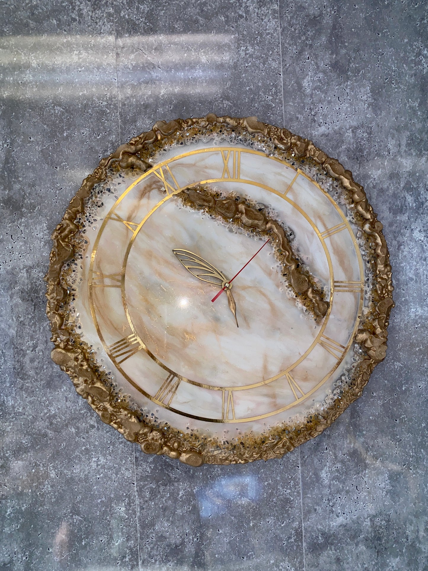 Large Handmade Geode Epoxy Clock Pink Gold wall Ring Clock diameter 50cm pink  Artwork wall Clock